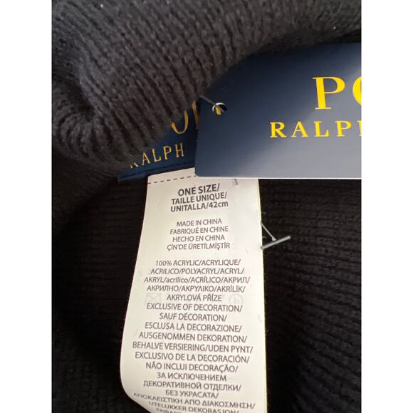 Polo Ralph Lauren Beanie Men Black Red Big Pony Knit Cuff Winter Hat Acrylic NEW - Picture 2 of 2